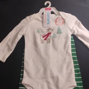 Carter's White Bodysuit with Reindeer and Trees